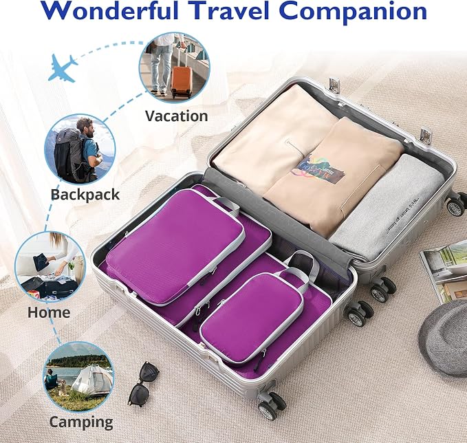 Compression Packing Cubes, 10 Set Packing Cubes for Travel Compression, Lightweight Compressible Package Organizer for Carry On and Suitcases, Purple and Grey - Image 5