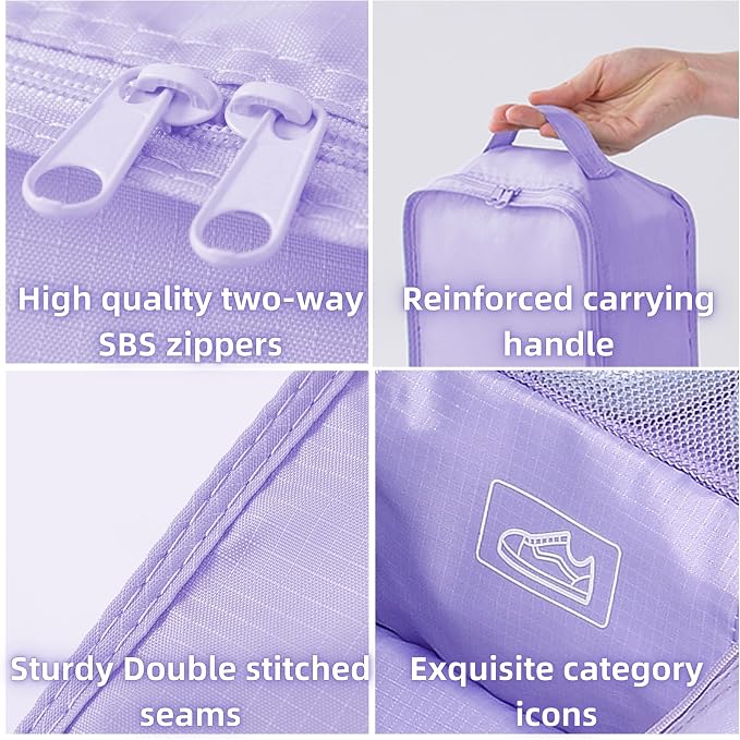 tianzong Travel Shoe Bag with Handle Holds 2 Pairs of Shoes, Shoe Packing Cubes for Travel (Purple, 2 Pack) - Image 3