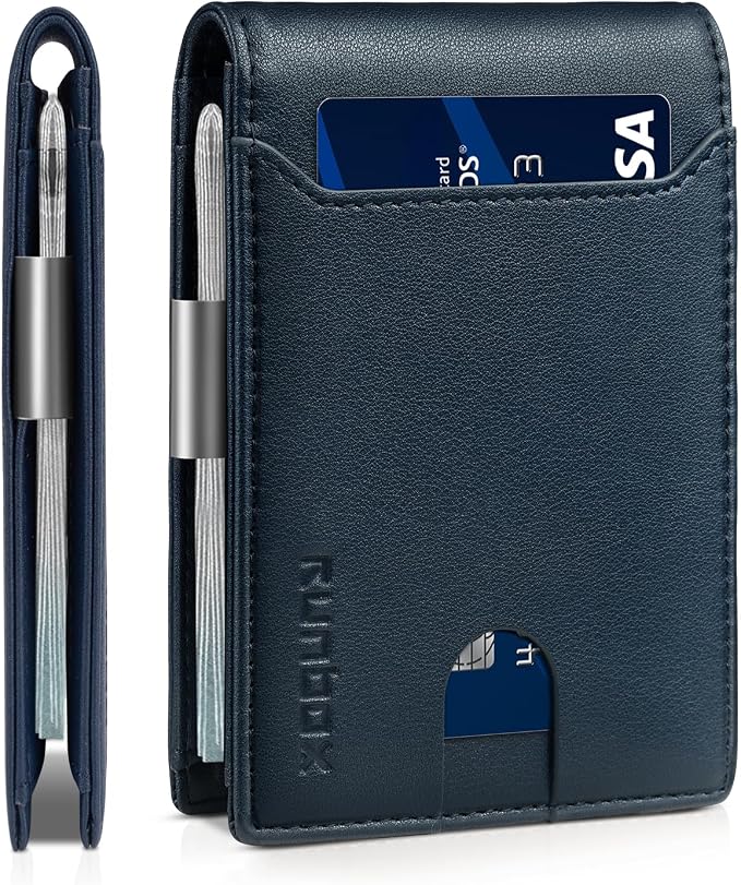 RUNBOX Slim Wallet for Men - RFID Blocking Leather Bifold with Money Clip | Minimalist Front Pocket Wallet Holds 11 Cards,Slim Thin Design,RFID Blocking Protection, Practical Birthday Gifts for Men by RUNBOX