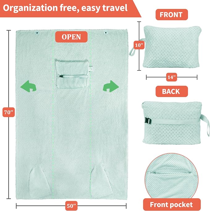 Tirrinia Travel Blanket Compact with Bag, Soft Lightweight Wearable Blanket with Foot Pockets, Airplane Travel Essential Gift - Image 4