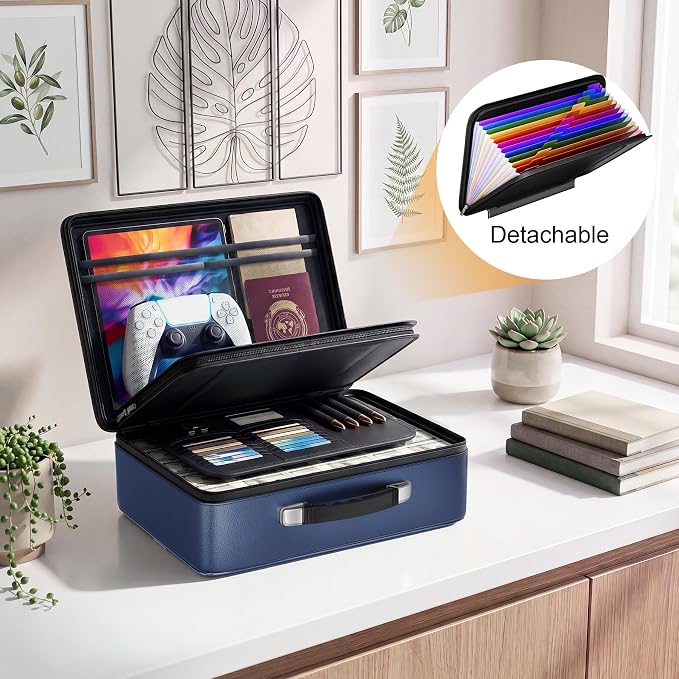 Fireproof Document Box, Hard Briefcase Fireproof Safe for Home Documents | Fire proof file box for documents, detachable accordion file organizer, waterproof digital document organiser briefcase - Image 5