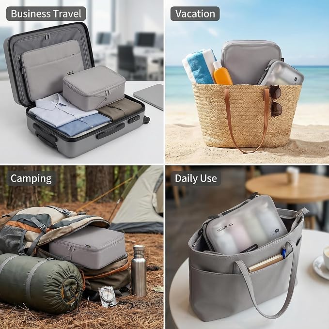 6 Set Compression Packing Cubes for 7–14 Day Travel, Misty Silver | Nylon Oxford Fabric, Full Breathable Mesh, Reinforced Double-Zipper, Small to Large Size Bag, Expandable Packing System - Image 5