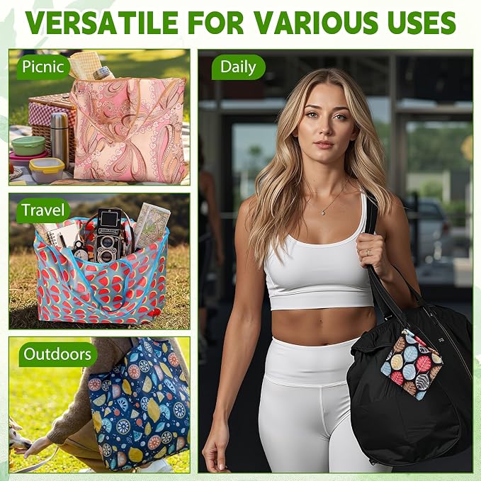 Tanlade Reusable Shopping Foldable Grocery Bags Bulk Large Tote Bags with Handle for Kitchen Supermarket Washable 50 Patterns - Image 7