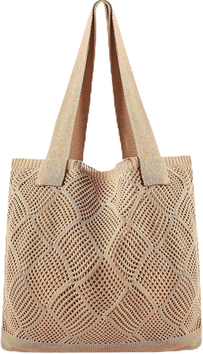 COOKOOKY Crochet Beach Tote bag Summer Beach Bag for Women Aesthetic Mesh Tote Bag Hippie Bag Knit Bag by COOKOOKY