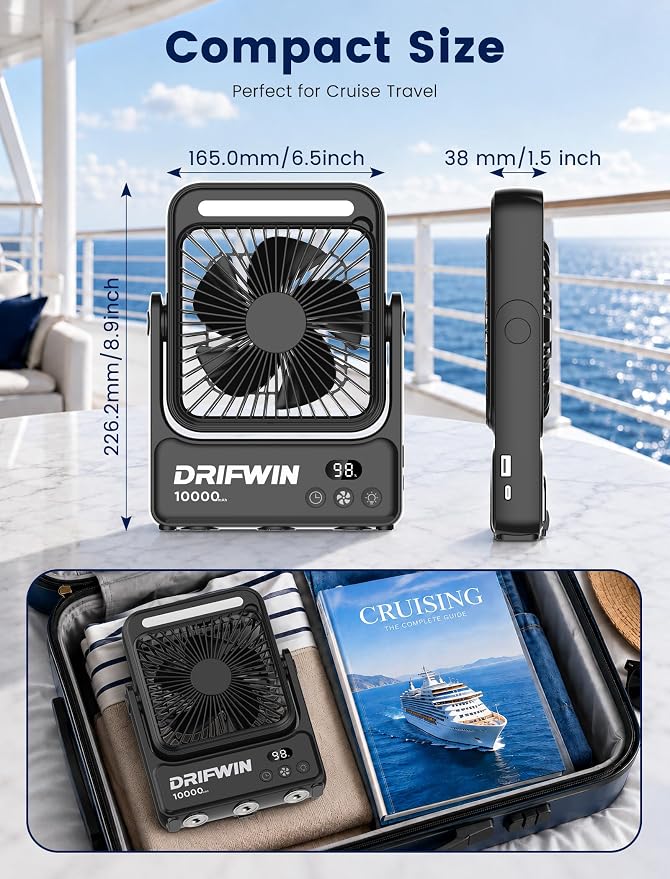 Magnetic Cruise Approved Fan with Night Light, 10000mAh Ultra-Slim Travel Fan, 4-Speed, Hook Design, Portable Fan for Cruise Ship Cabin, Bedroom Sleeping, Camping, Travel & Cruise Essentials 2026 - Image 8