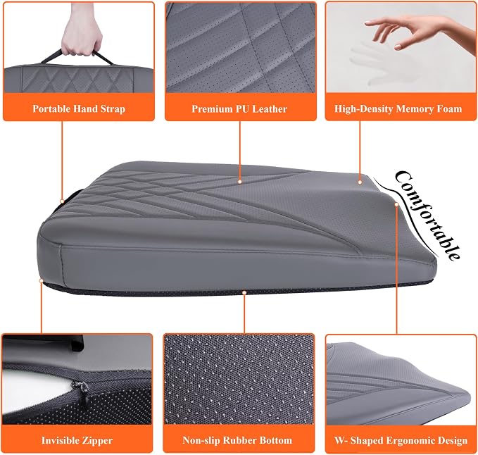 kingphenix Memory Foam Car Seat Cushion for Driving Comfort and Office Use | Coccyx and Lower Back Pressure Relief, Non-Slip Seat Cushion for Car, Truck, SUV, Long Drives and Office Chair, Dark Gray - Image 7
