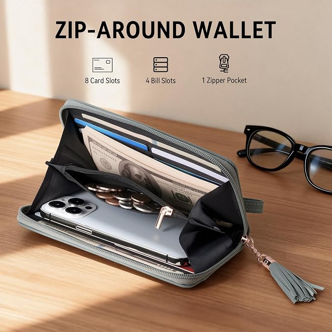 Travelambo Wristlet Wallet Women RFID Bifold Large Capacity Clutch Purse | Tassel, Zipper Coin Pocket, Card Holder Wallet, Gifts for Women - Image 5