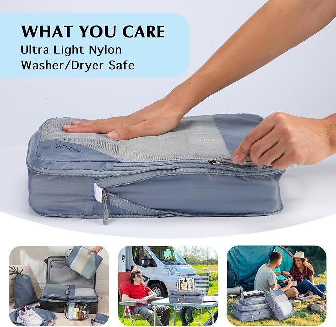 PFEYRPK Lightweight Compression Packing Cubes for Suitcases, Compressible Expandable Travel Packing Organizer with Clear Toiletries and Backpack Bag, Travel Essentials for Carry on Luggage 7 Set - Image 2