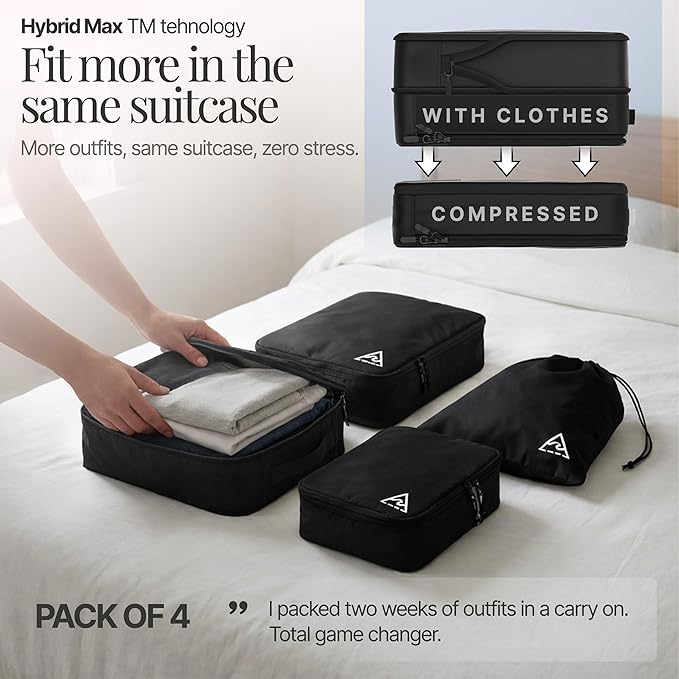 4 pcs Compression Packing Bags Cubes Set with HybridMax Double-Capacity Design - Packing Cubes for Travel Compression to Maximize Limited Luggage Space, Black - Image 5