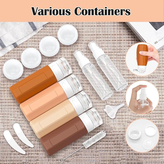 Redfly 17 Pack Travel Bottles for Toiletries, Tsa Approved 3oz Travel Size Containers, Leak Proof Travel Size Toiletries Bottles Silicone, BPA Free Refillable Shampoo Conditioners Kits, Apricot - Image 7