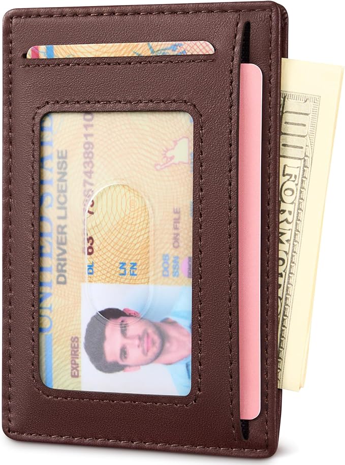 Travelambo 100% Genuine Leather Wallet for Men and Women, Slim Minimalist RFID Blocking Front Pocket Credit Card Holder with Gift Box(Brown 01) - Image 8