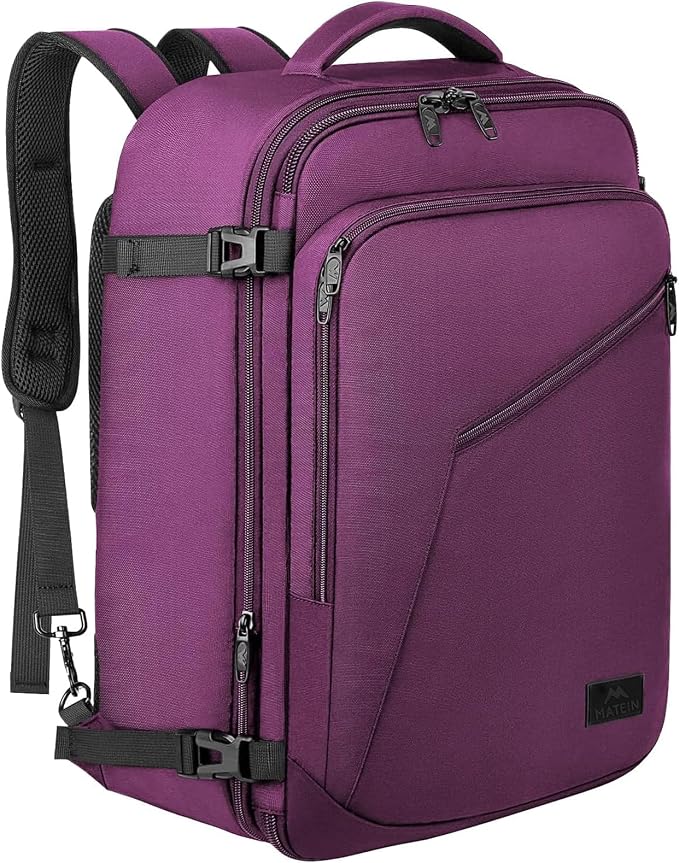 MATEIN Purple Carry on Backpack for Women, Flight Approved Bag for Traveler | Expandable Travel Backpack, Airline Daypack for Plane, Weekend BackPack, Water Resistant, Anti Theft, Gifts for Teacher Nurse by MATEIN