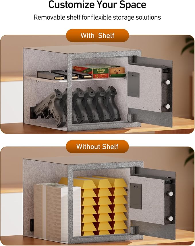 BILLCONCH Biometric Gun Safe for 6 Pistols, Large Handgun Safe for Home | 1.4 Cu Ft Safe for Documents and Valuables Quick Access by Fingerprint,Keypad,App,Key. Voice Guide, Silent Mode, LCD Display - Image 7