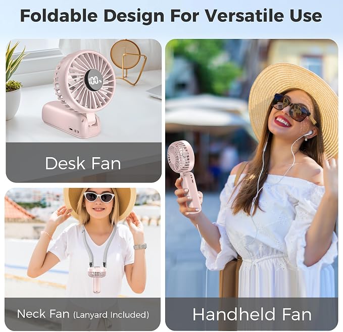 Handheld Fan Foldable, 5000mAh Rechargeable Hand Fans with Powerful Cooling, 4 Speeds, LED Display, Portable Fan for Travel,Concerts,Makeup,Lash,Outdoor Events,Gifts Women - Image 5