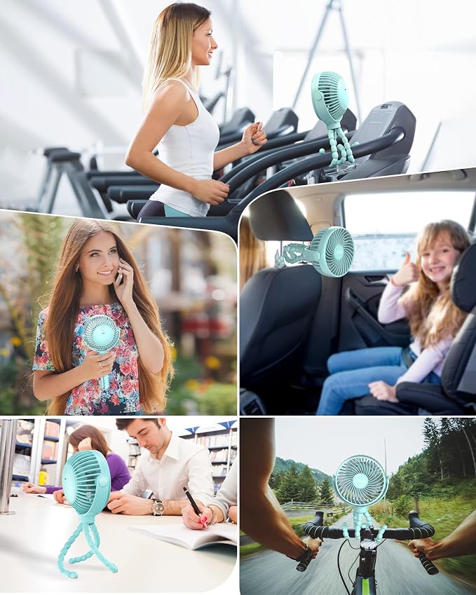 Coohea Clip on Stroller Fan, Rechargeable Long-Lasting Power Wind Fan, Blue | 4000mAh Battery Operated, 360° Rotatable Flexible Tripod, 3 Adjustable Speed, Portable Fan for Car Crib Backseat Beach Travel - Image 7