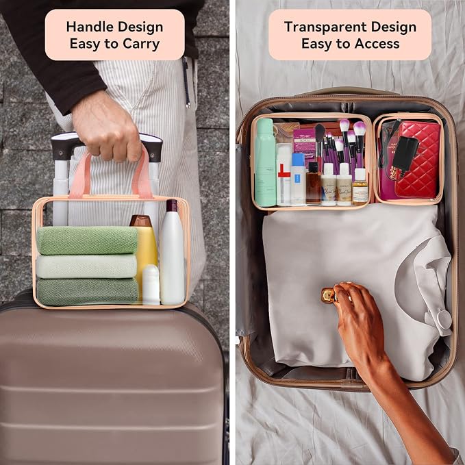 TISRATOK 10 PCS Clear Travel Bags for Toiletries, Clear Makeup Bags （Pink） | 3 Size plastic clear bags with zipper handbag, TSA approved cosmetic pouch for travel, swimsuit,toy storage bags - Image 4