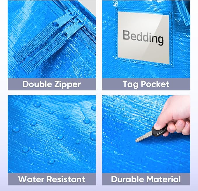 TICONN 6 Pack Extra Large Moving Bags Heavy Duty with Zippers & Carrying Handles, Durable Storage Bags Moving Boxes for Closet Organizers and Storage (6 Pack, Sky Blue) - Image 6
