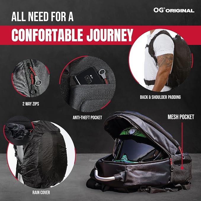 GetAway Waterproof Motorcycle Backpack Hard Shell for 2 Helmets 35-45L | Expandable motorcycle backpack with laptop compartment, anti-theft design, helmet strap and reflective details. - Image 3