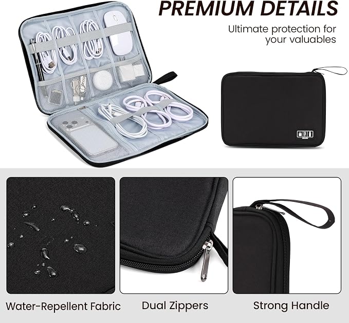 Cable Organizer Bag, Electronics Organizer Case for Tech Accessories | Store chargers, cables, power banks and adapters with elastic loops, mesh pockets and organized compartments for travel. - Image 3