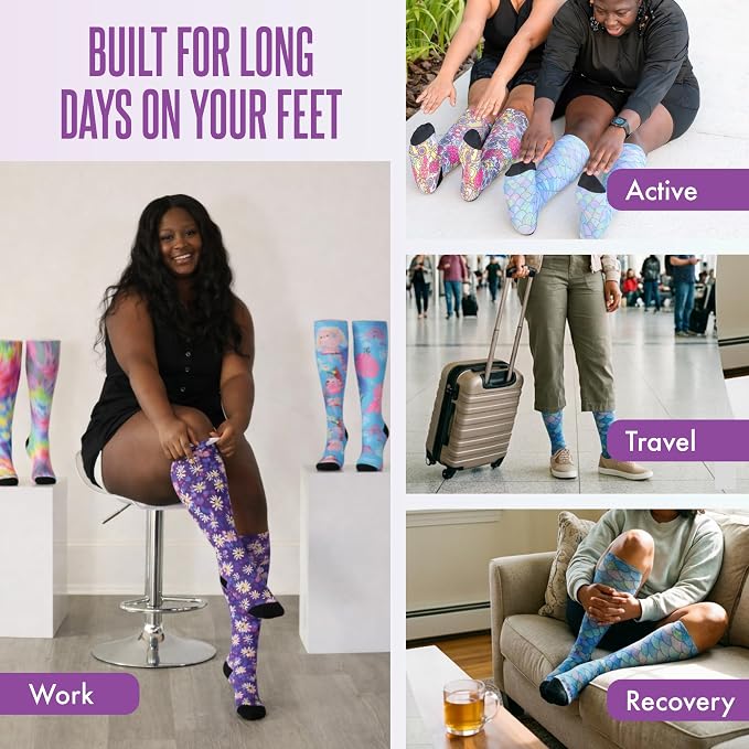 Crazy Compression Socks, Comfortable Support Socks for Recovery, Travel, Hiking, and Long-Hour Comfort w/Fun Designs - Image 4