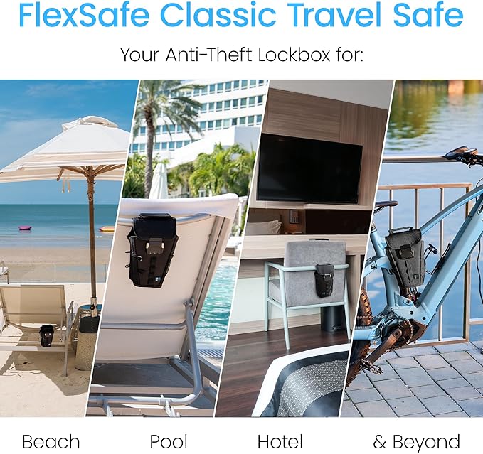 Portable Travel Safe Anti-Theft Cut-Resistant Beach Pool Lock Box | Black. Cut-resistant nylon with water resistance and RFID blocking. Secures phones and valuables at the beach, pool or hotel. - Image 2