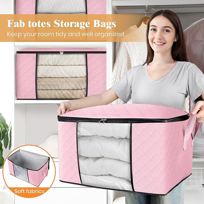 6 Pack Storage Bags for Clothes Blanket Storage Bins with Lids | Foldable Closet Organizers with Zippers,Window and Handles,Fabric Storage Bins for Sweater,Comforter,Bedding,Dorm essentials - Image 5