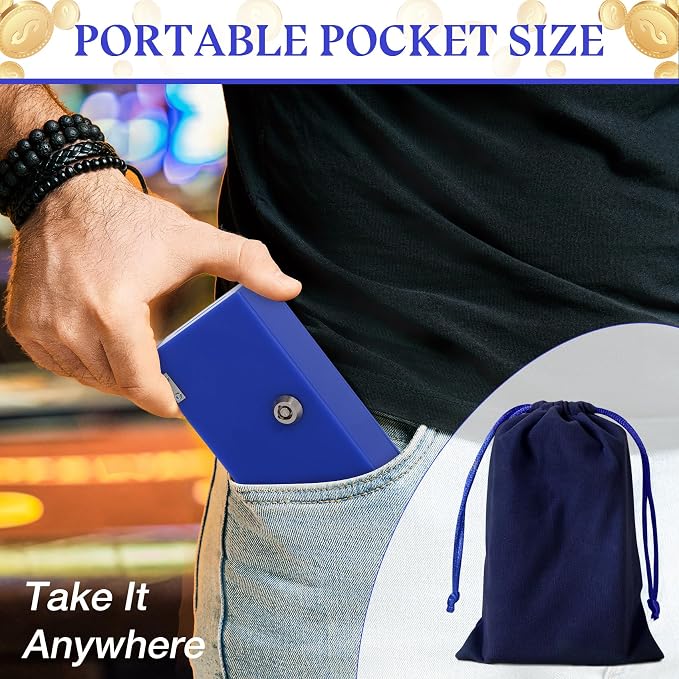 Acrylic Cash Box for Gambler Pocket Size, Winners Bank with 2 Keys Storage Bag, Compact Portable Secure Money Organizer Safe Lock Box for Casino, Control Gambler,Navy Blue,1 Pack - Image 5