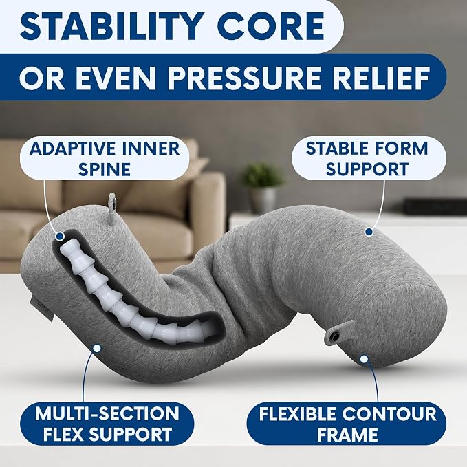 Memory Foam Neck Pillow Travel for Airplane, Twist & Bendable | Includes Eye Mask, Earplugs & Washable Cotton Cover, Adjustable Long-Flight Airplane Pillow for Neck, Chin & Lumbar Support - Image 3