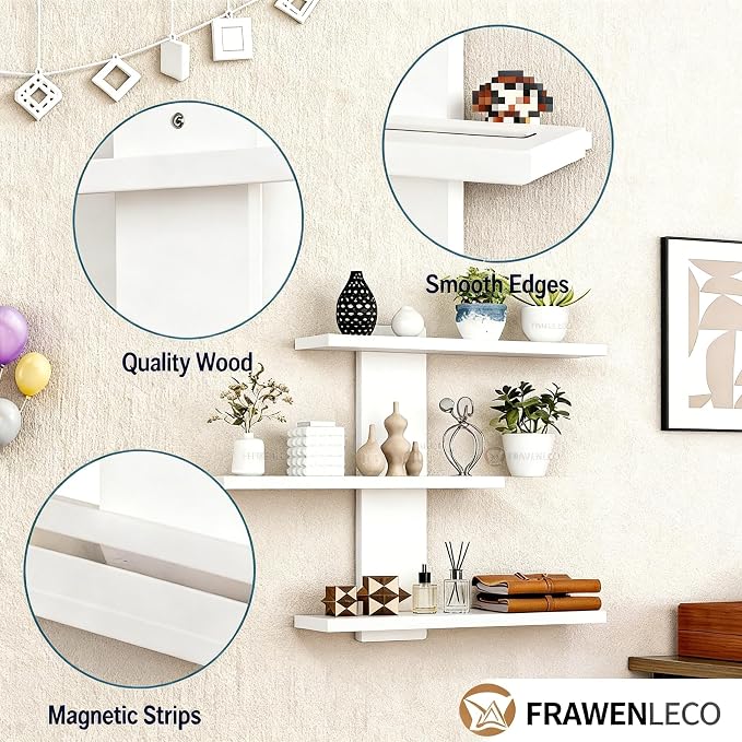 No Drilling 3 Tier Wall Shelf Unit, Versatile Lack Wall Shelf, Wall Hanging Storage Shelves for Kitchen Living Room Bedroom Dorm, Decorative Vertical Shelving Unit, White - Image 5