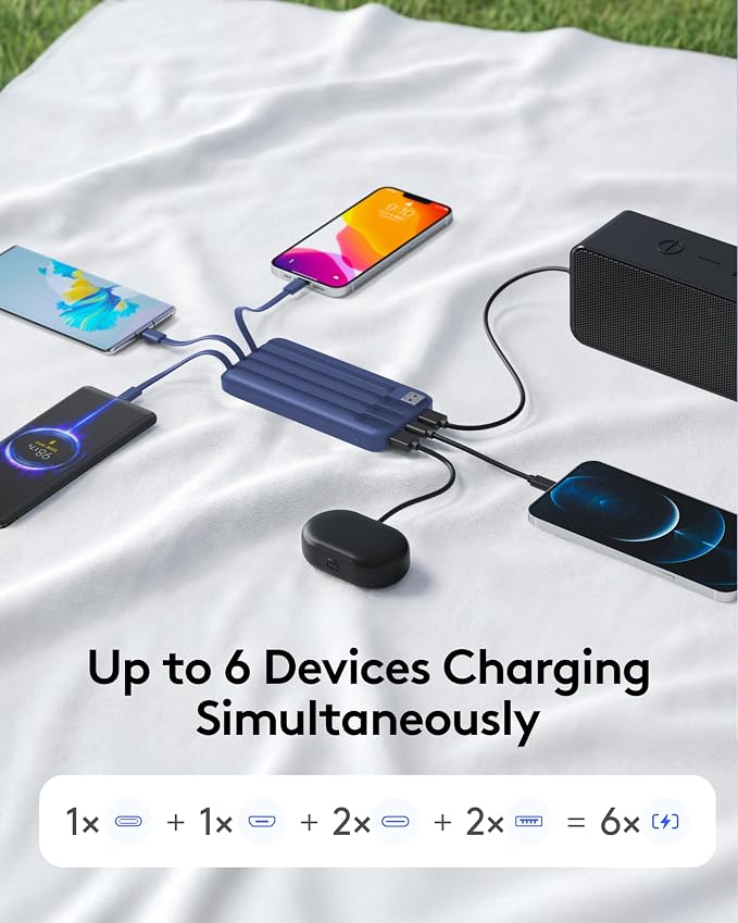 Orfeika Fast Charging Portable Charger Power Bank with Built-in 4 Cables | 10000mAh|Ultra-Slim&Light|Flight-Safe|Power 6 Devices at Once|22.5W|Battery Pack For iPhone,Samsung,Google|Travel Essentials - Image 6