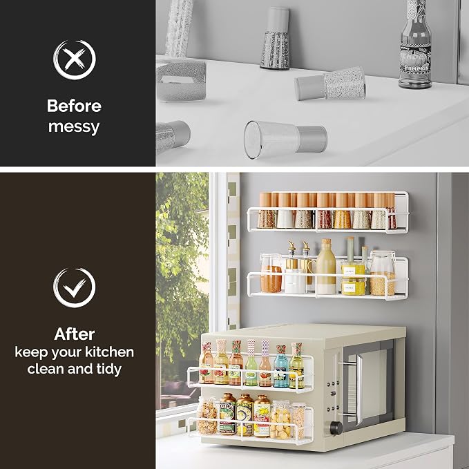 Mystozer 4 Pack Magnetic Spice Rack Organizer, Space Saver for Refrigerator and Microwave Oven, Metal Fridge Shelf Seasoning Rack Magnetic Fridge Organizer Magnet Shelf(White) - Image 4