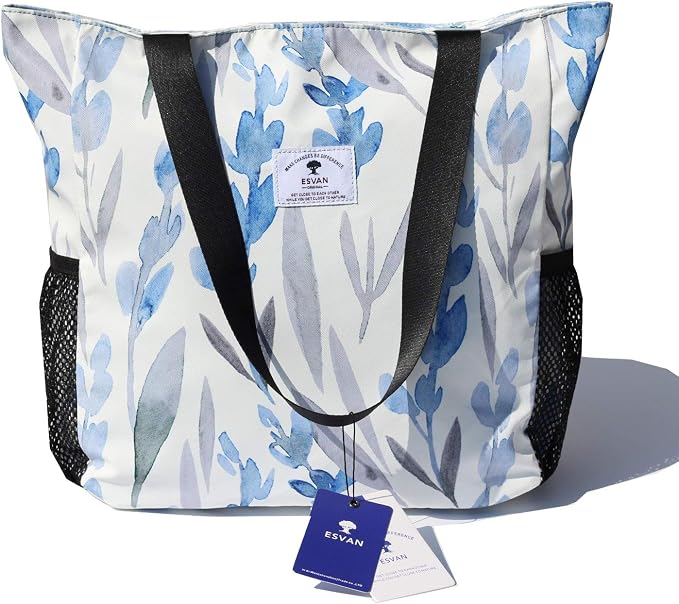 ESVAN Original Floral Water Resistant Large Tote Bag Shoulder Bag for Gym Beach Travel Daily Bags Upgraded - Image 4