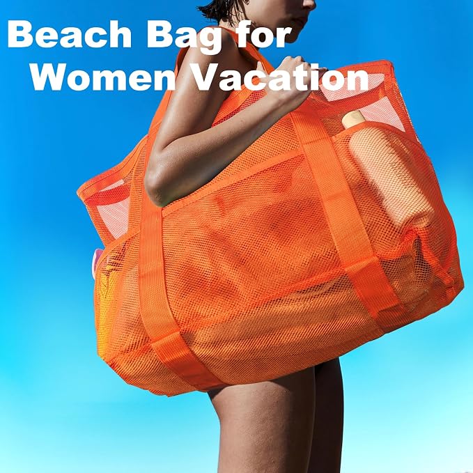 CaCTOUR Mesh Beach Bag,Large Beach Bags for Women with 8 Pockets,Packable Tote Bag for Beach Cruise Pool Vacation Essentials - Image 3