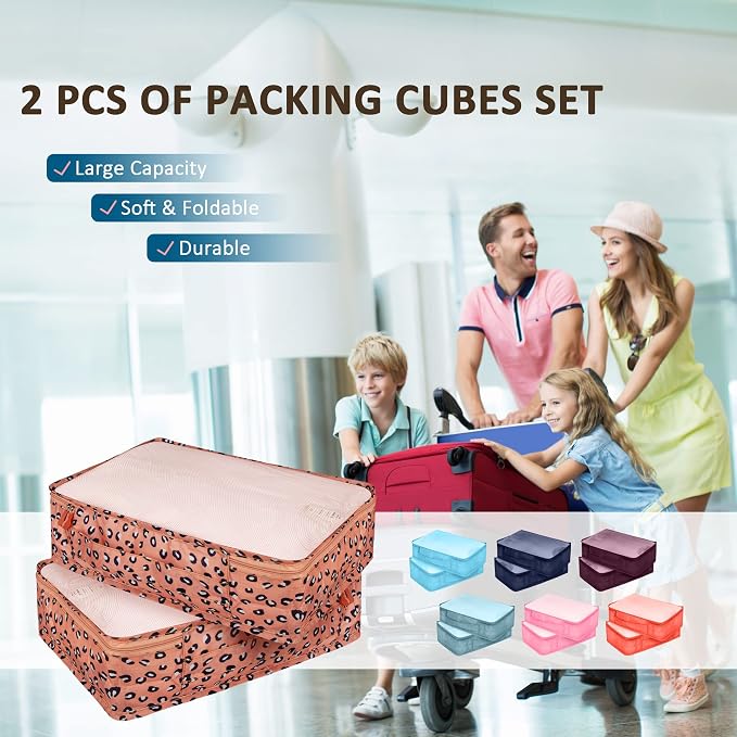 Packing Cubes Set, 2 Pcs Packing Organizers Set for Suitcases (Pink leopard) - Image 7