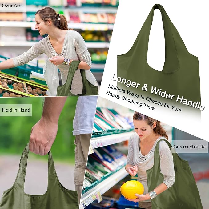 BeeGreen Dark Green Reusable Grocery Bags Bulk 10 Packs, Kitchen Reusable Shopping Bags 50LBS Large, Machine Washable Durable, Easily Foldable with a Storage Bag - Image 2