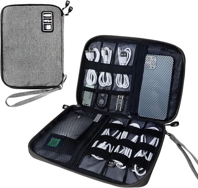 Lcsmaokin Electronics Travel Organizer,Portable Waterproof Electronic Travel Storage Bag for Small Charging Cord Storage,Charger,Small Electronics,SD Card etc,for Travel,Business -Grey Black by Lcsmaokin