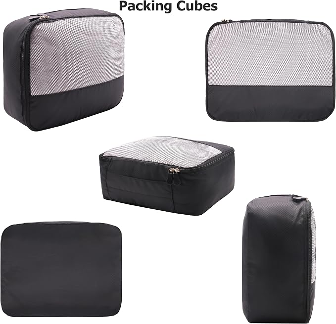 DoubleTrip 9-Piece Black Travel Organizer Set with 4 Packing Cubes, Cosmetic Organizer, Shoe & Electronics Pouches, and Accessories & Laundry Bag for Luggage Storage & Travel Essentials - Image 6