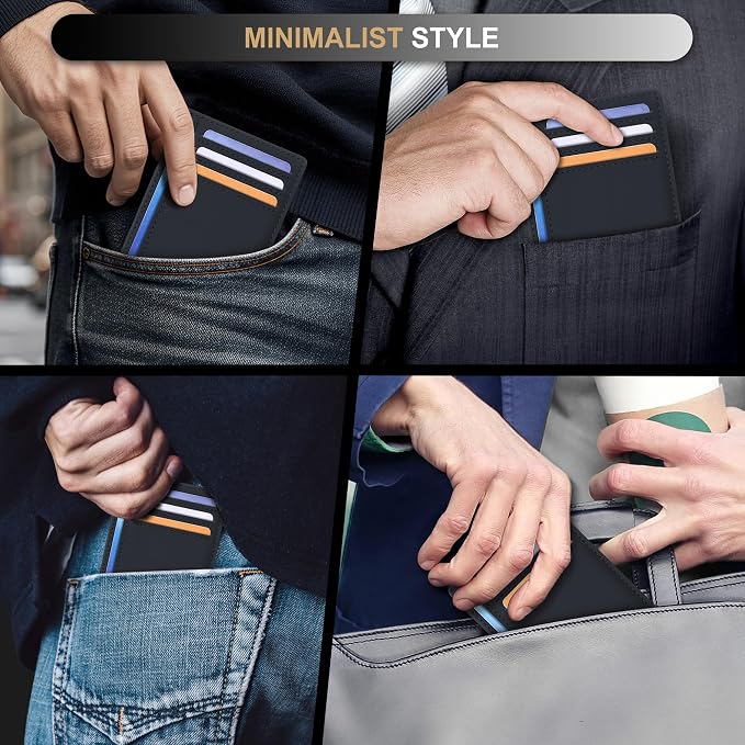Travelambo Slim Wallet Front Pocket Minimalist Leather RFID Blocking Medium Size(Edge-Finished Black) - Image 7