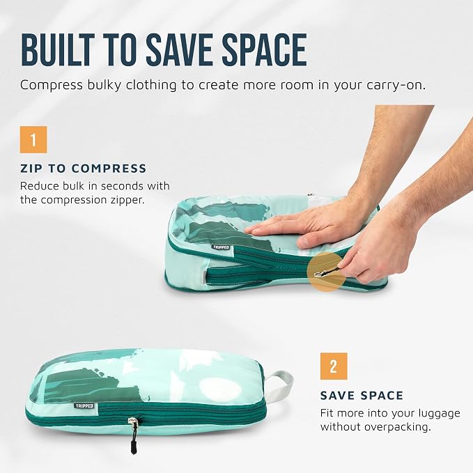 TRIPPED Travel Gear Compression Packing Cubes for Carry-On Travel 6-Pack | Ultralight Ripstop Packing Cubes with Compression Zippers for Organized Carry-On Luggage, Backpack, and Travel Packing - Image 5