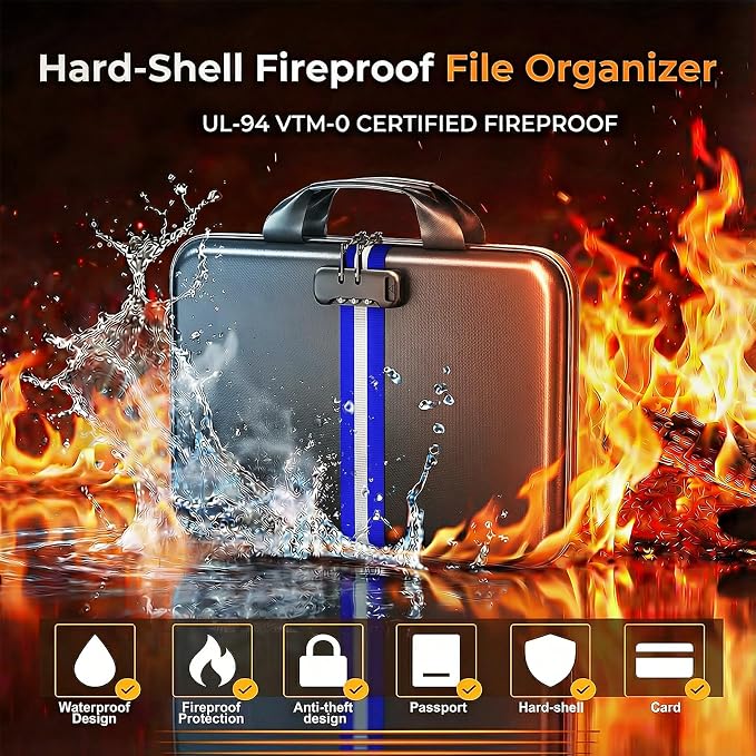 Fireproof Document Organizer with Lock, Rigid EVA File Box with 13-Pocket Accordion Folder for Important Documents & Tablets under 11", Lightweight Safe Storage for Home, Office & Travel (Small Size) - Image 2