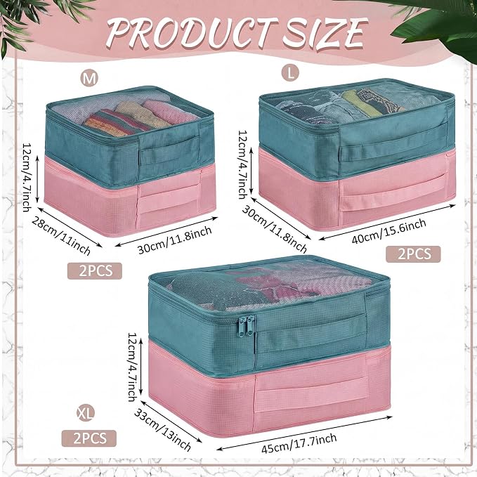 Silkfly 12 Pcs Packing Cubes for Suitcase Travel Luggage Bags Bulk Mesh Organizer Set for Hiking Camping, XL, L, M Size(Pink, Gray Blue) - Image 2