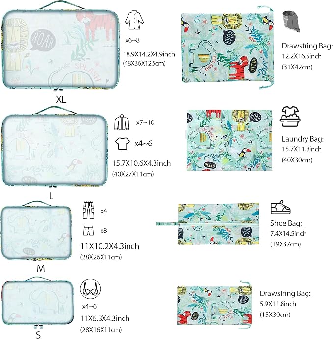 8 Pcs Packing Cubes for Kids, Luggage Packing Organizers, Travel Essentials | Kids Compression Packing Cubes, Breathable Material Space Saving Waterproof Various Size Suitcase Organizer, Girls and Boys - Image 2