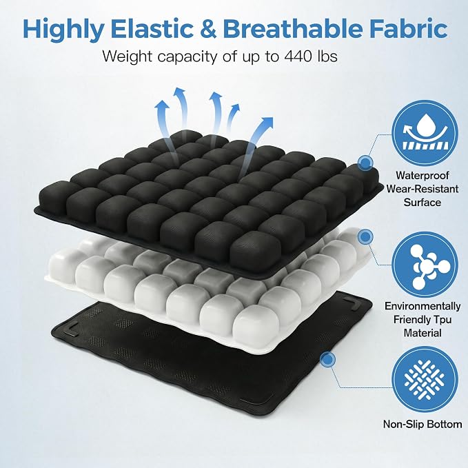 Sondour Travel Cushion Airplane Seat for Long Flights,42 Airbags Cushion | Press-Type Inflatable Wheelchair Seat Cushion for Car,Office,Stadium,Ergonomic Comfort Support Pressure Relief-Black - Image 6