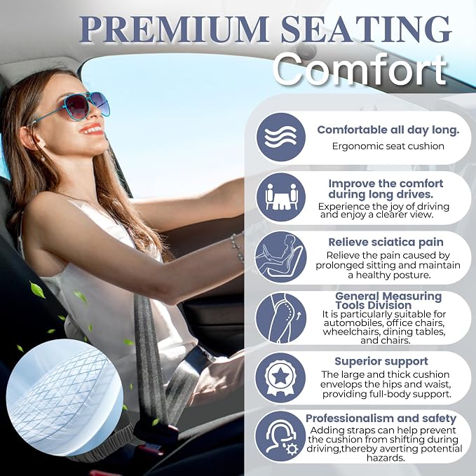 Memory Foam Seat Cushion for Sciatica & Back Pain Relief - Ergonomic Chair Pad with Adjustable Strap & Supportive Comfort Cover, Non-Slip for Car, Truck, Office Chair - Dark Gray - Image 6