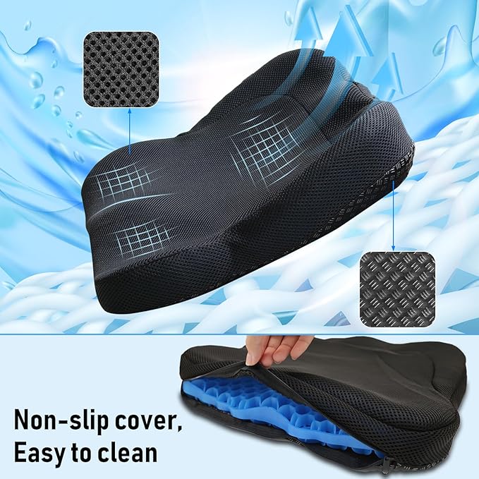 Gel Seat Cushion, Thickened Big Breathable Honeycomb Design Absorbs Pressure Points Gel Cushion with Anti-Slip Cover Seat Cushion for Office Chair Home Car Seat Cushion for Wheelchair - Image 5