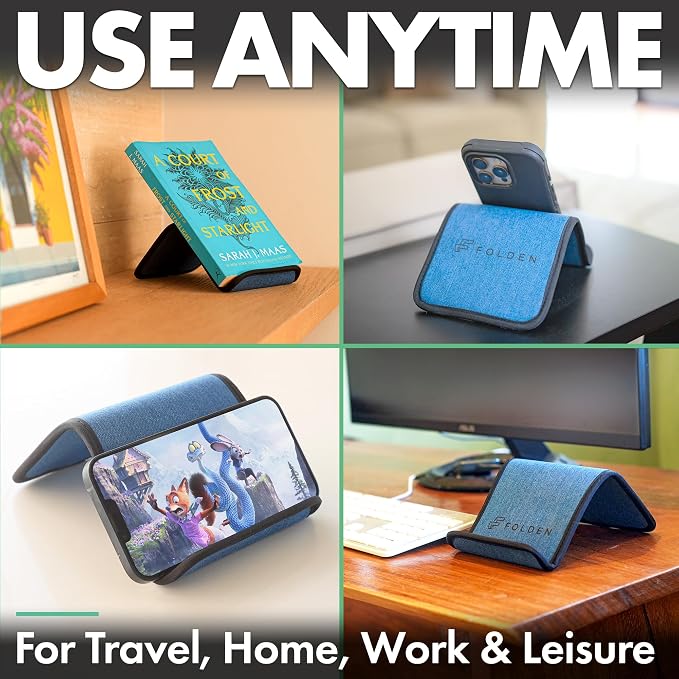 Airplane Phone Holder - Foldable Phone Stand for Plane Travel | Blue Denim,Tabletop Mount Desk, Plane Tray Seat back, Treadmill, Fits iPhone Cell Phone, 9 x 4.3 in - Image 6