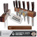 Walnut 16 inch Magnetic Knife Holder for Wall with 2x Storage & Charming Wood - Knife Magnetic Strip, Under Cabinet Magnet Knives Storage - Magnet Strip Rack Kitchen Utensil Holder Organizer Tool by NOVAWARE