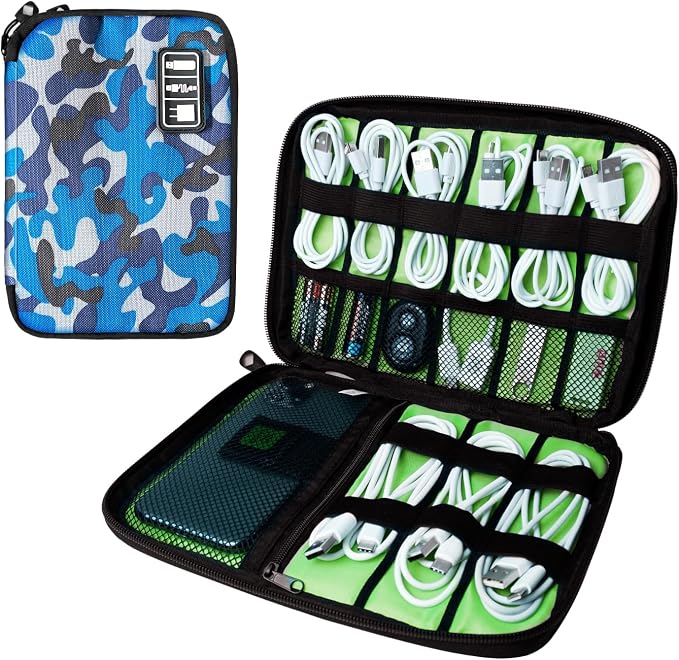 Lcsmaokin Electronics Travel Organizer,Portable Waterproof Electronic Travel Storage Bag for Small Charging Cord Storage,Charger,SD Card etc,for Travel,Business-Blue Camouflage by Lcsmaokin