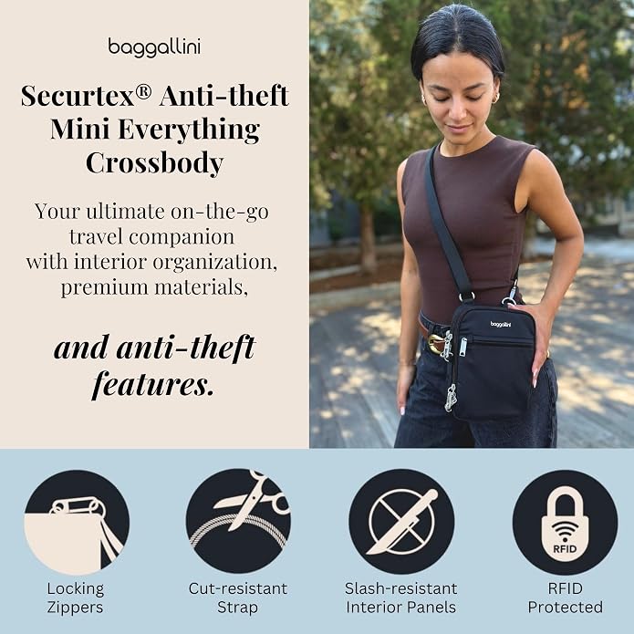 Baggallini Securtex® Anti-theft Mini Everything Crossbody Bag, 6.3"x8.25" Rfid, Locking Zippers & Cut-resistant Strap - Image 2