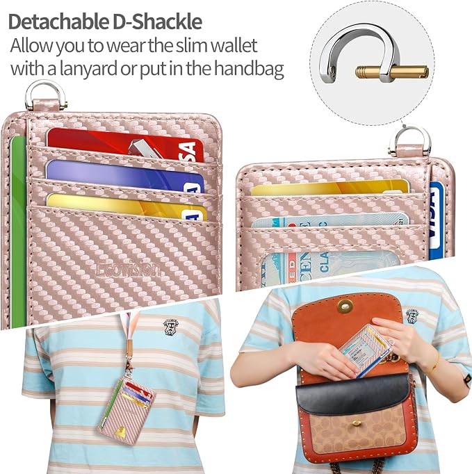 Slim Minimalist Front Pocket Wallet, RFID Blocking Credit Card Holder Wallet with Detachable D-Shackle for Men Women - Image 5